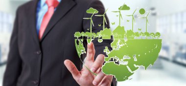 Yenilenebilir enerji kroki dokunmadan işadamı