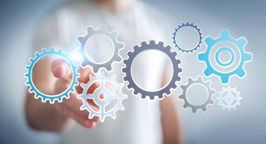 Vites çizilmiş simgeler dokunmadan işadamı