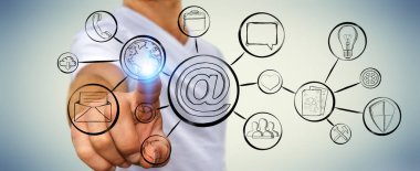 Multimedya arabirimi çizilmiş dokunmadan işadamı