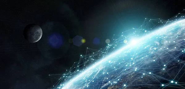 Datautbyte och globala nätverk över världen 3d rendering — Stockfoto