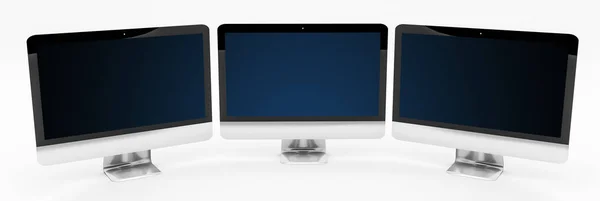 Triple nowoczesny srebrny i czarny metaliczny komputer renderowania 3d — Zdjęcie stockowe