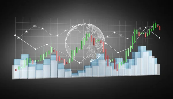 Digitala 3d-renderade börsen statistik och diagram — Stockfoto