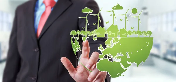 Businessman touching renewable energy sketch — Stock Photo, Image