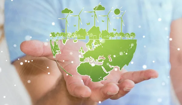 Biznesmen gospodarstwa energii odnawialnej szkicu — Zdjęcie stockowe