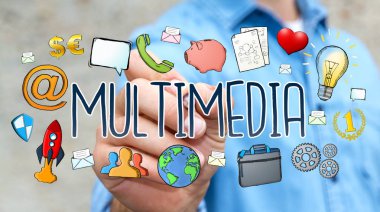 Multimedya teknolojisinin çizilmiş presentatio çizim işadamı