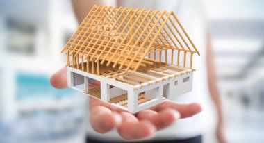 3D render bitmemiş planı ev onun ha tutan işadamı