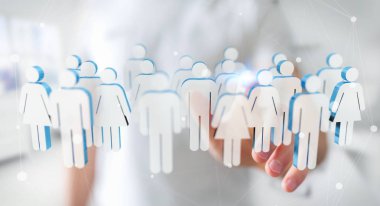 3D render birlikte grup insan onun finge dokunmadan işadamı