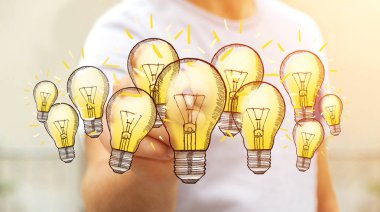 Bir ampul kalemle çizim işadamı