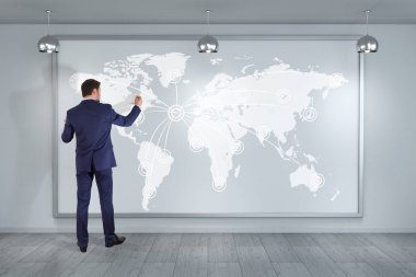 Yönetim Kurulu 3d r üzerinde dijital planet earth arabirimini kullanarak iş adamı