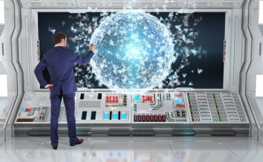 Yönetim Kurulu 3d r üzerinde dijital planet earth arabirimini kullanarak iş adamı