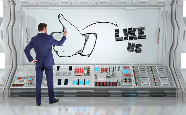 Бизнесмен рисует эскиз большого пальца на стене 3D рендеринг — стоковое фото