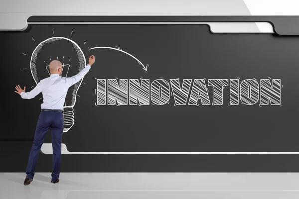 Affärsman ritning innovation skiss på ett bräde 3d-rendering — Stockfoto