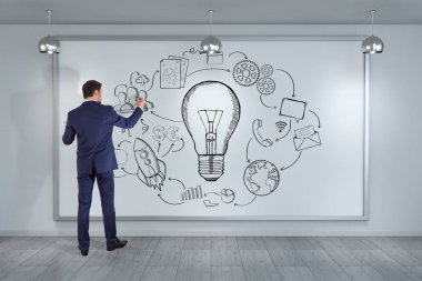 İşadamı çizim yenilik robot resim tahtası 3d render