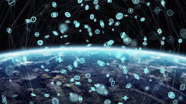 Gezegen üzerinde küresel ağ ve veri değişim Earth 3d parçalamak