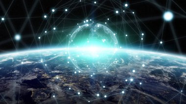 Gezegen üzerinde küresel ağ ve veri değişim Earth 3d parçalamak