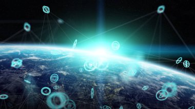 Gezegen üzerinde küresel ağ ve veri değişim Earth 3d parçalamak