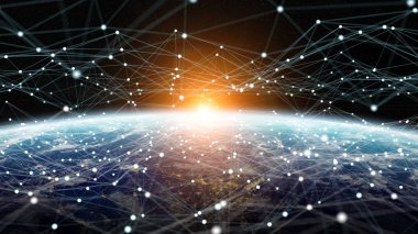 Veri değişimi ve küresel ağ üzerinden dünya 3d render