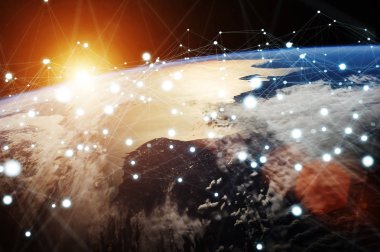 Gezegen üzerinde küresel ağ ve veri değişim Earth 3d parçalamak