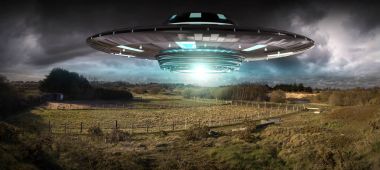 UFO işgal gezegen Dünya'ya landascape 3d render
