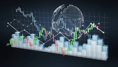Menkul Kıymetler Borsası istatistikler ve grafikler dijital 3d render