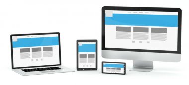 Modern bilgisayar dizüstü cep telefonu ve tablet 3d render