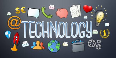 Simgeleri ile çizilmiş multimedya teknolojisi dijital metin