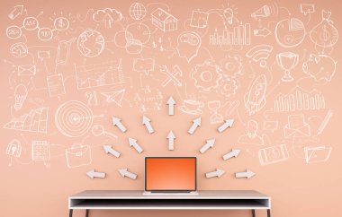 D üzerinde turuncu bir duvara yazılmış el yazması proje sunumu