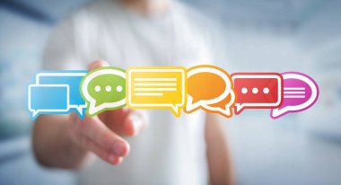 Renkli düz konuşma simgeler 3d rendering kullanarak iş adamı