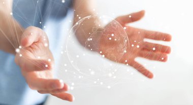 Uçan Dünya ağ arabirimi 3d işlemesini kullanan iş adamı