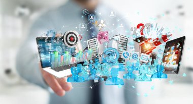 İşadamı aygıtları ve iş nesnelerinden birlikte 3d bağlanma 