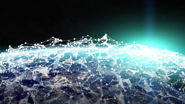 Глобальная сеть и обмен данными по планете Земля 3D ренд
