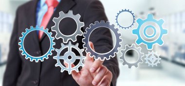 Vites çizilmiş simgeler dokunmadan işadamı