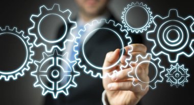 Simgeleri çizilmiş çizim işadamı vites