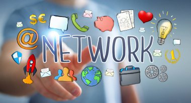 İşadamı modern el yazması ağ metin kullanma