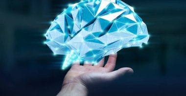 Onun el 3d ren dijital röntgen insan beyninde tutan işadamı