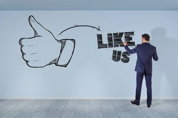 Businessman drawing thumb up sketch on a wall 3D rendering