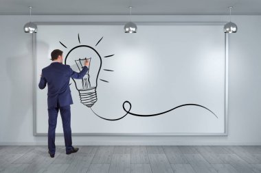 Bir ampul bir gemide 3d render çizim işadamı