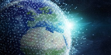 Gezegen üzerinde küresel ağ ve veri değişim Earth 3d parçalamak