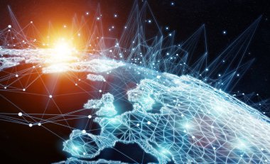 Gezegen üzerinde küresel ağ ve veri değişim Earth 3d parçalamak