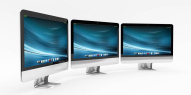 Üçlü modern gümüş ve siyah metalik bilgisayar 3d render