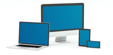 Modern bilgisayar dizüstü cep telefonu ve tablet 3d render