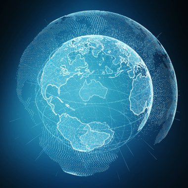 Bağlantıları ve veri değişim gezegen üzerinde 3d renderi toprak