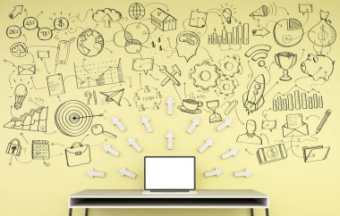 De üzerinde sarı bir duvara yazılmış el yazması proje sunumu