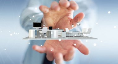 İşadamı holding beyaz 3d render daire