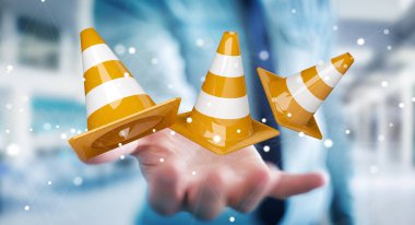 Dijital 3d render altında inşaat işaretleri kullanarak iş adamı