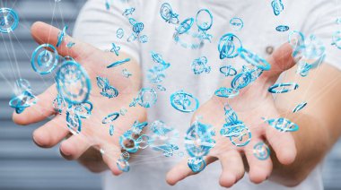 Uçan ağ bağlantısı arabirimi 3d renderi kullanarak iş adamı