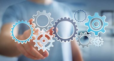 Vites çizilmiş simgeler dokunmadan işadamı