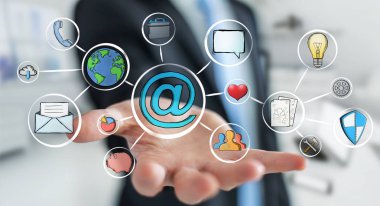 Multimedya arabirimi çizilmiş tutan işadamı