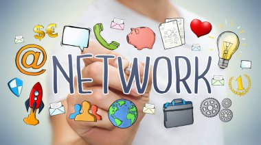 İşadamı modern el yazması ağ metin çizme