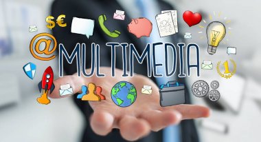 Multimedya teknolojisinin çizilmiş sunum kullanarak iş adamı